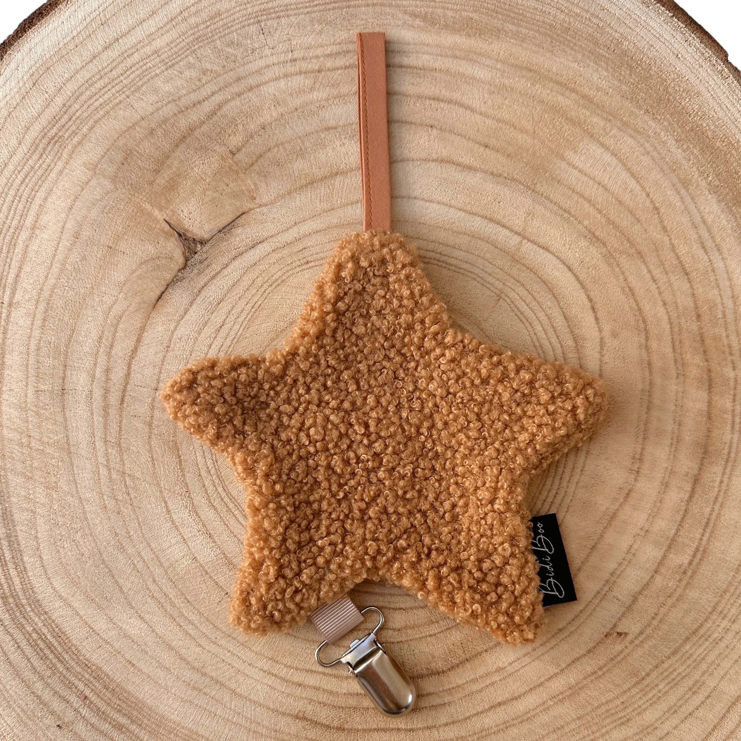 Attache tétine bouclette camel