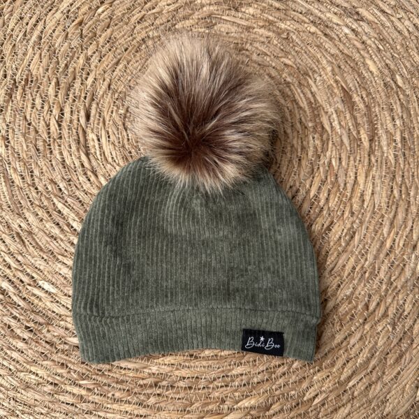 Bonnet pompon rib kaki