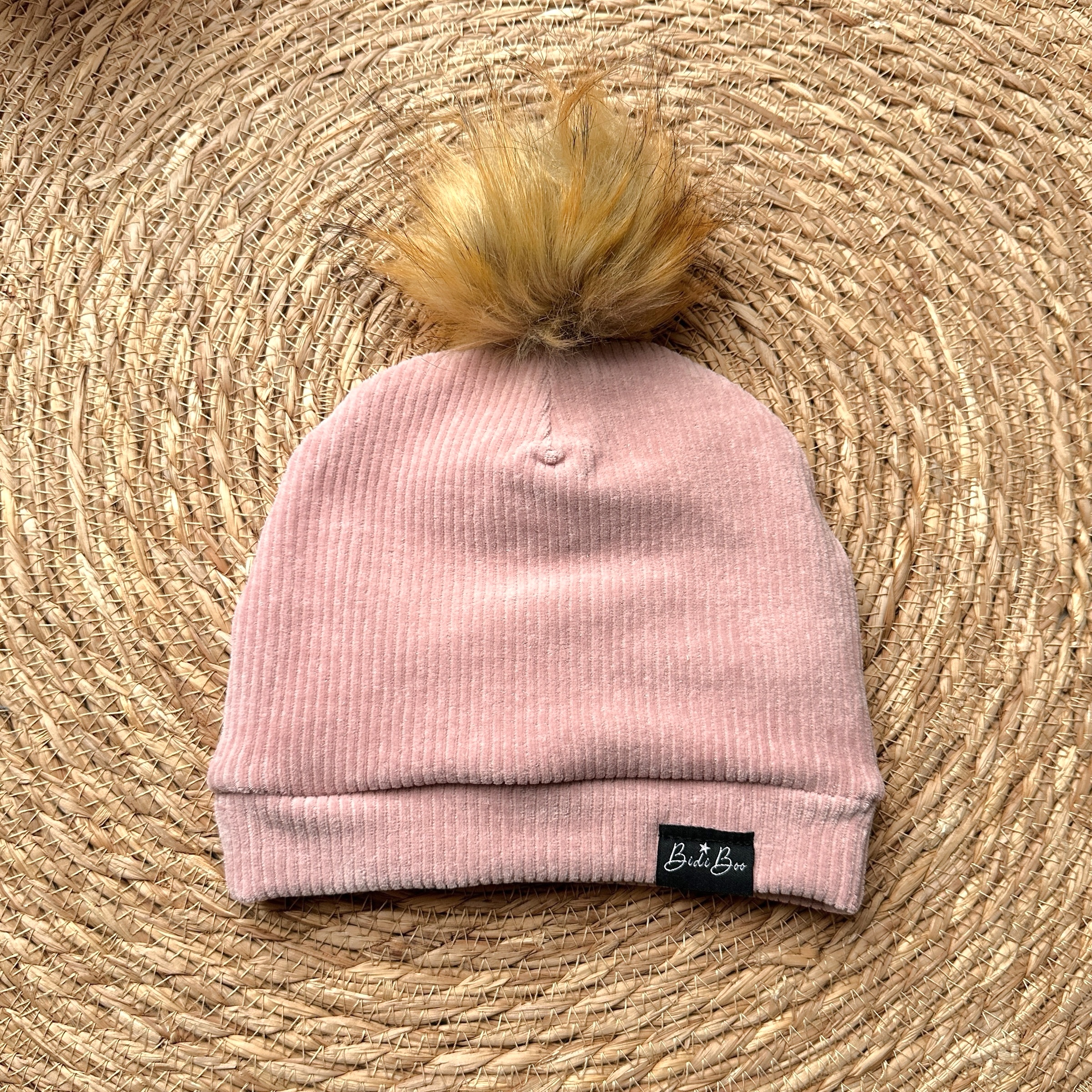 Bonnet pompon Rib rose