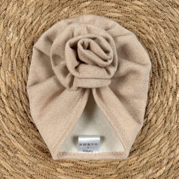 Turban fleur beige brillant