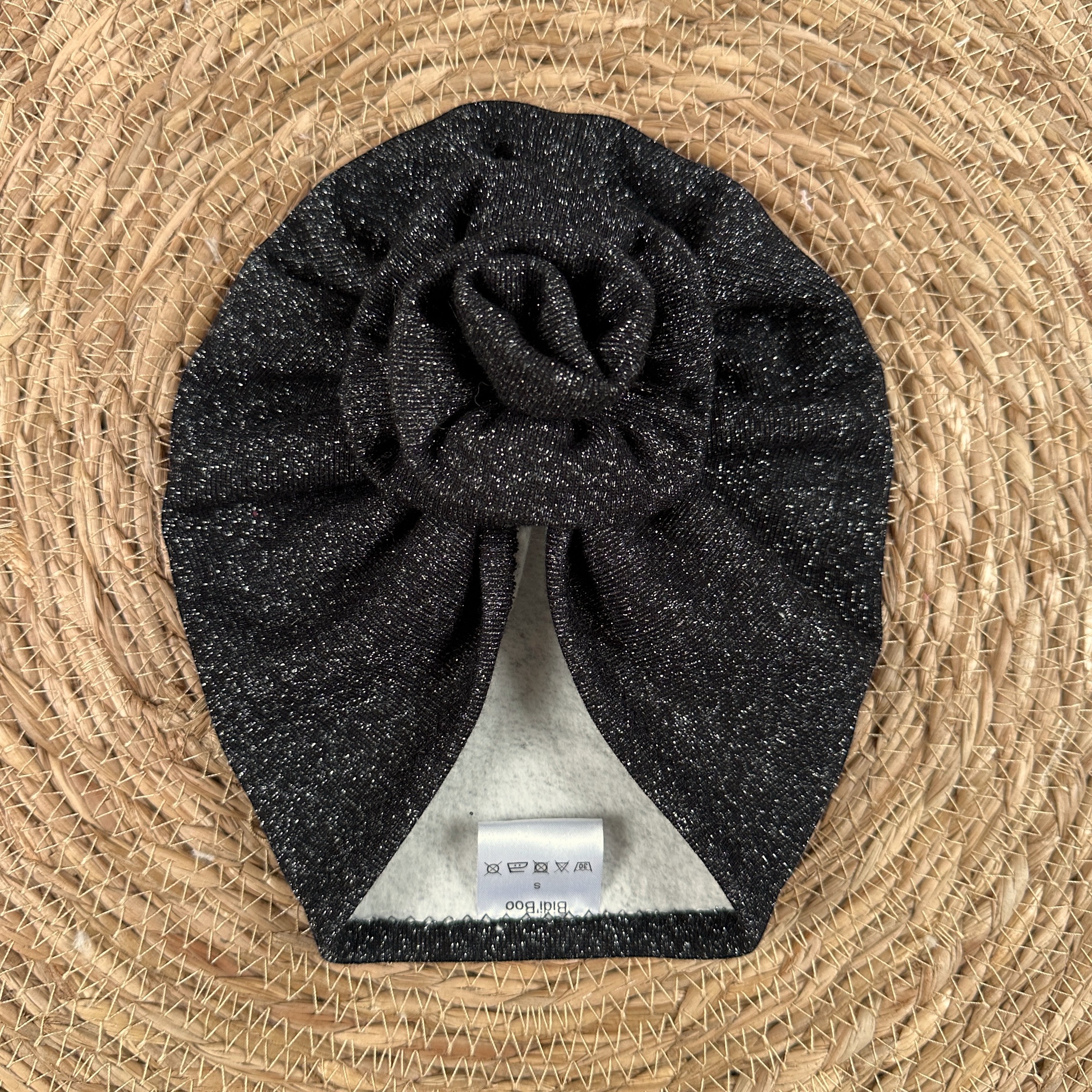 Turban fleur noir brillant