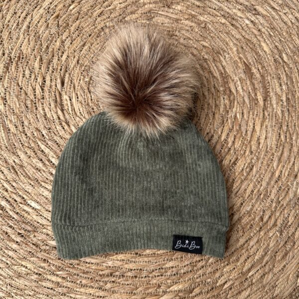 Bonnet pompon rib kaki