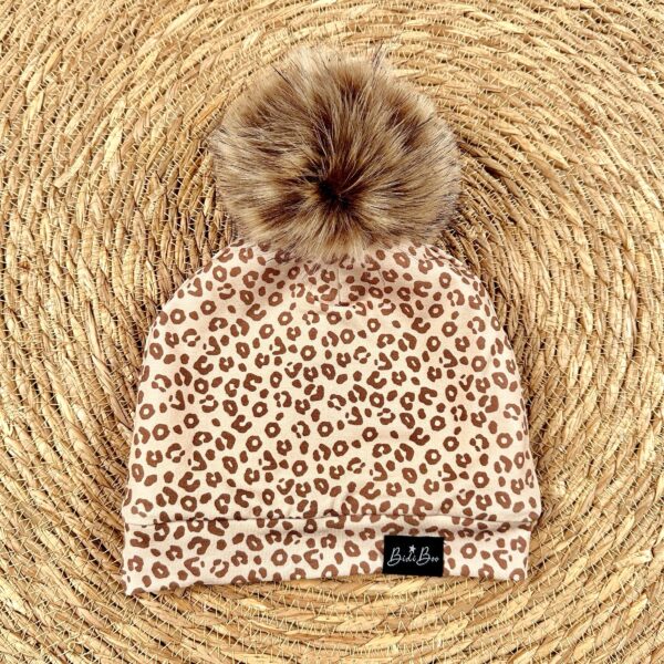 Bonnet pompon léopard