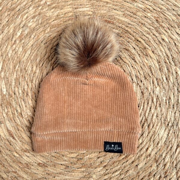 Bonnet pompon rib camel