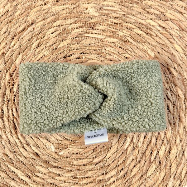 Bandeau croisé adulte bouclette olive