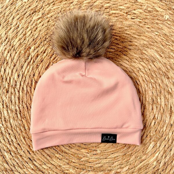 Bonnet pompon rose pastel