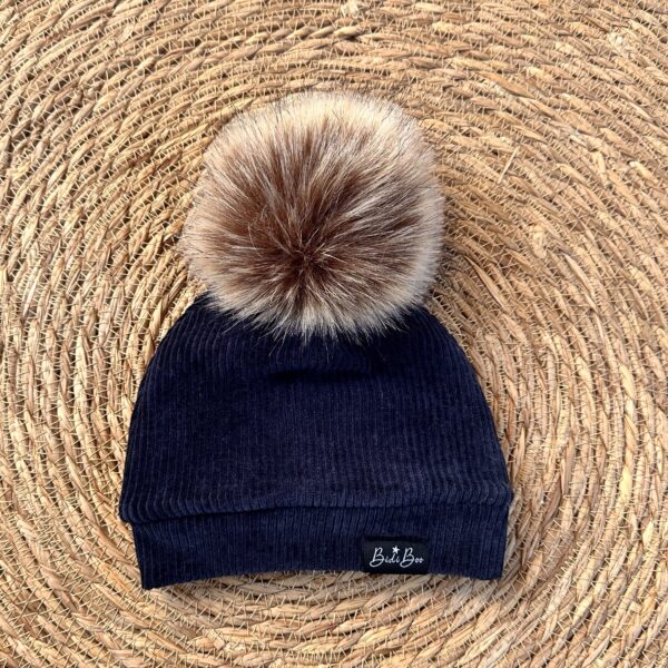 Bonnet pompon rib marine