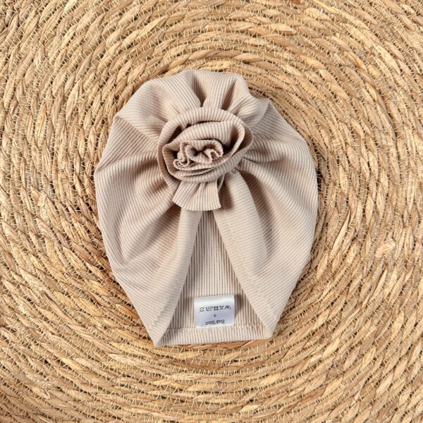 Turban fleur côtelé beige