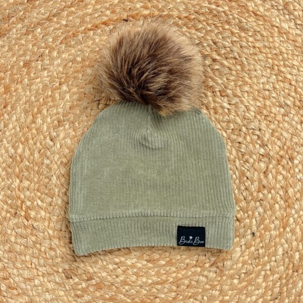 Bonnet pompon Rib olive